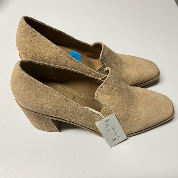 Joie Suede Tan Closed Toe Leather Block Chunky Heel Slip On Loafers Size 7.5 - Picture 11 of 12